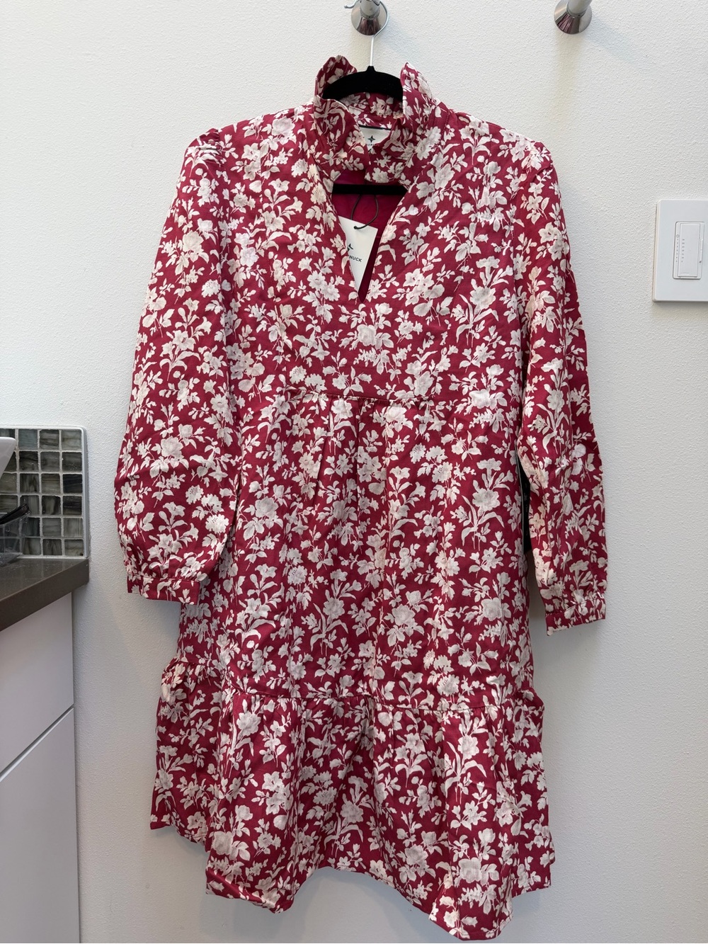 Tuckernuck Red Floral Long-Sleeve Tiered Dress